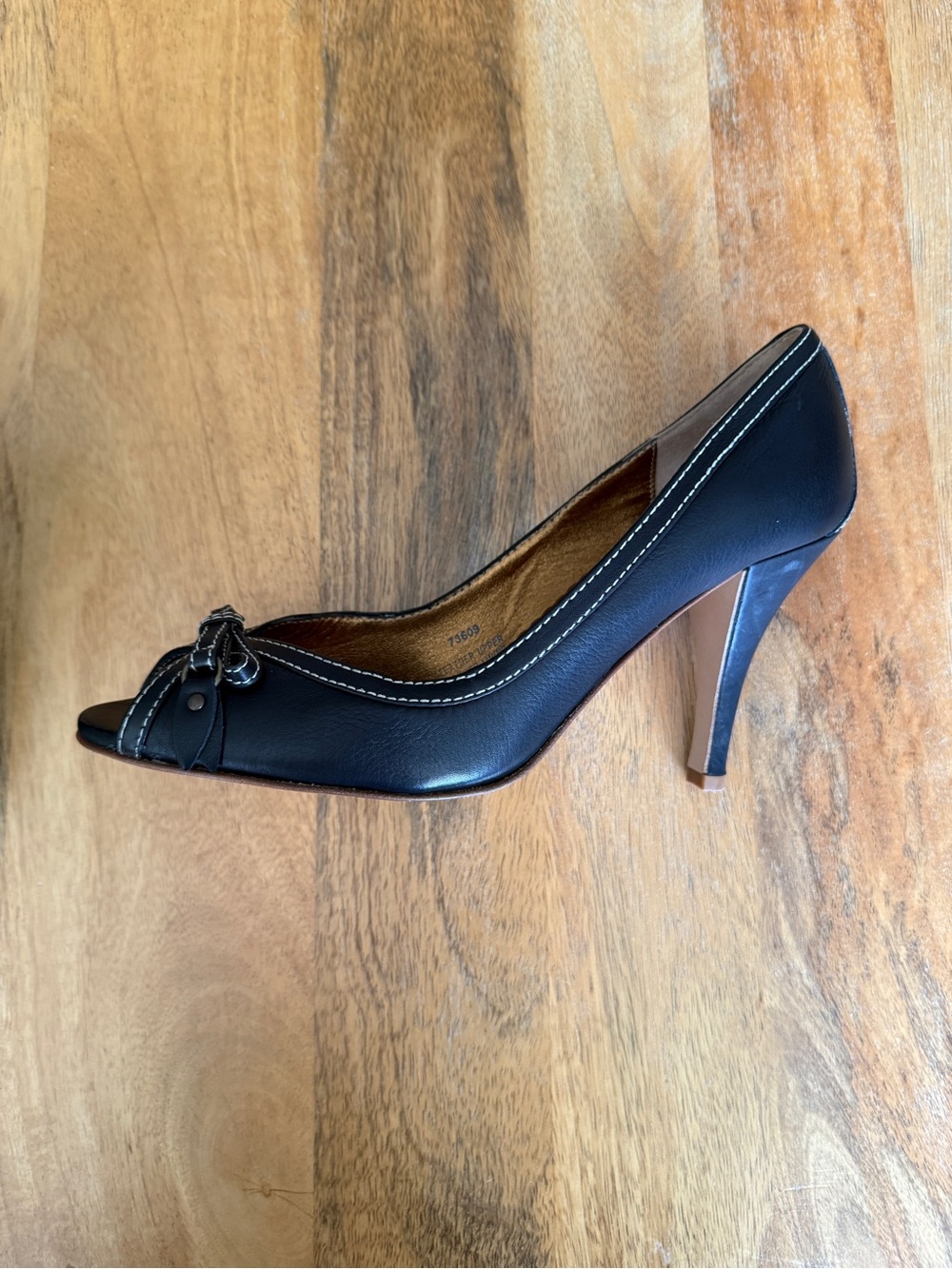 J. Crew Fulham Leather Peep-Toe Black Heels - Size 9 - Picture 7 of 12